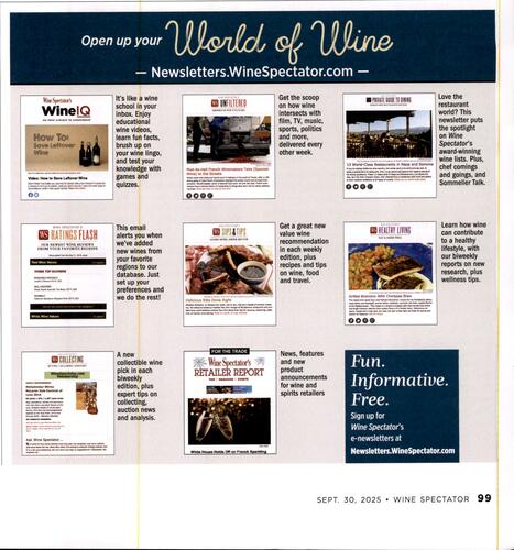 Wine Spectator campaigns first seen Sep 2025.